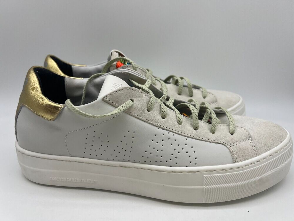 P448 Low Top White/Gold Women’s Sneakers Size EUR 42/Us 11 NEW
